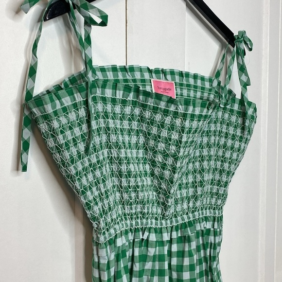 Kate spade Green & White Gingham Smocked-bodice Dress size LG - POCKETS!! - Picture 3 of 11